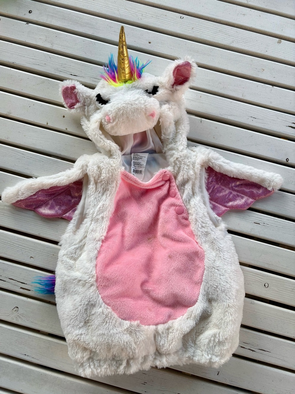 White & Pink Unicorn Hooded Kids Pajama Romper Halloween Costume